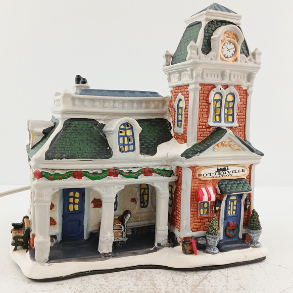 Holiday Time Light Up Potterville Train Station Christmas Victorian Village Box - Picture 1 of 11